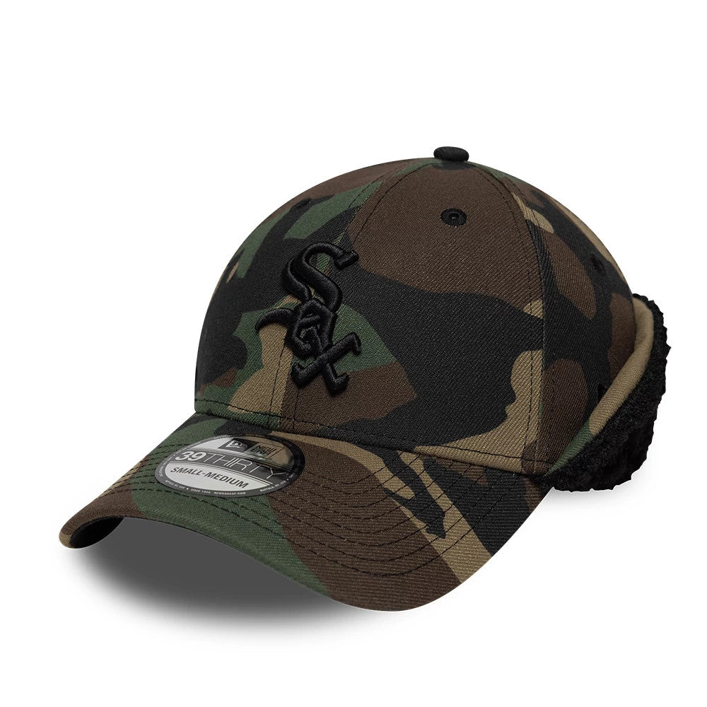 Pictured is this MLB Chicago White Sox 39THIRTY Downflap Stretch Fit cap in black. 1