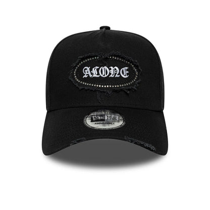 Pictured is this New Era Gem Distressed New Era 9FORTY E-Frame cap in black. 2
