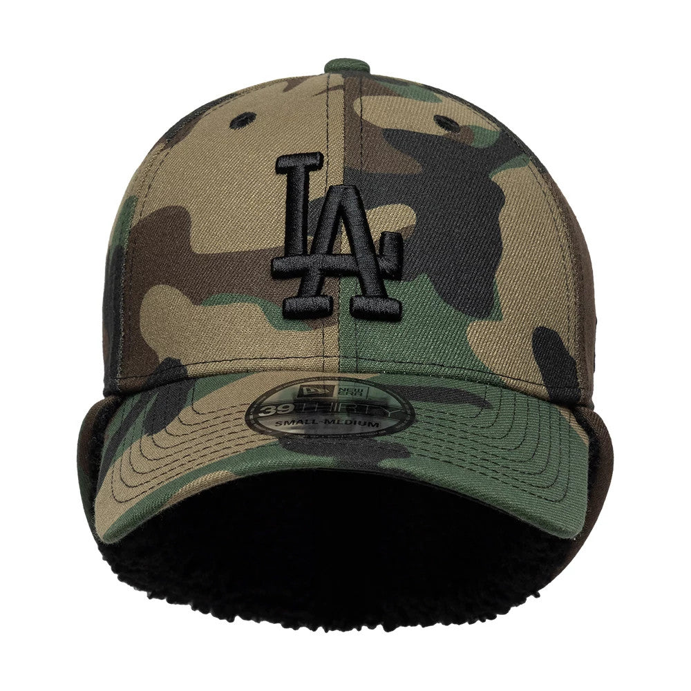 Pictured is this MLB LA Dodgers 39THIRTY Downflap Stretch Fit cap in black. 5