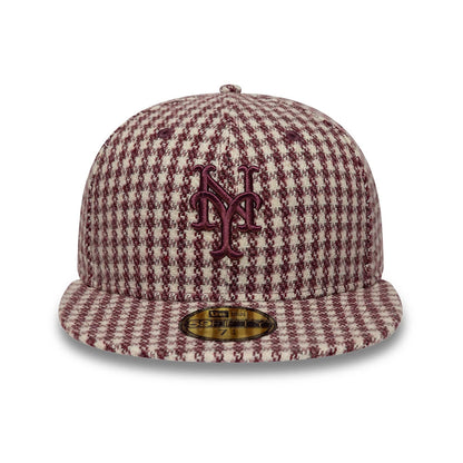 Pictured is this MLB Houndstooth New York Mets 59FIFTY Fitted cap in dark purple. 3