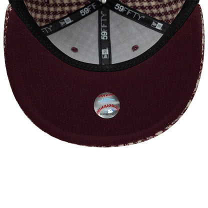 Pictured is this MLB Houndstooth New York Mets 59FIFTY Fitted cap in dark purple. 2