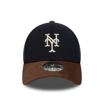 Pictured is this MLB Faux Suede New York Mets 39THIRTY Stretch Fit cap in navy & brown. 2