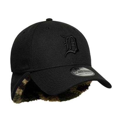 Pictured is this MLB Detroit Tigers 39THIRTY Downflap Stretch Fit cap in black. 8
