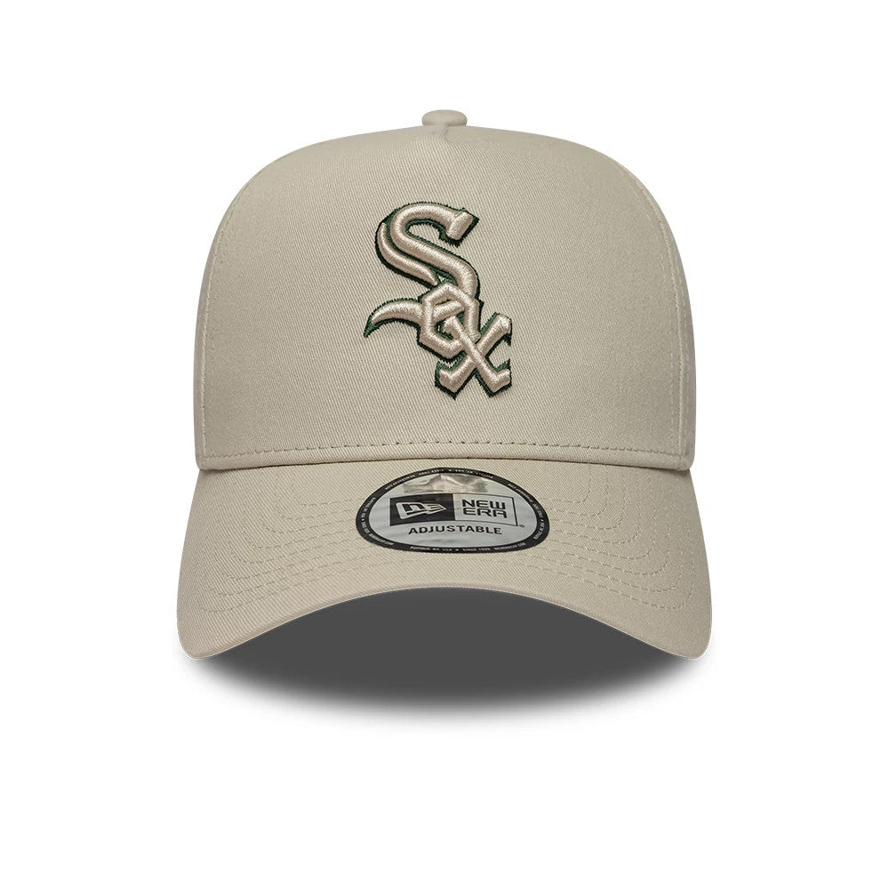 Pictured is this MLB Team Outline Chicago White Sox 9FORTY E-Frame cap in light beige. 2