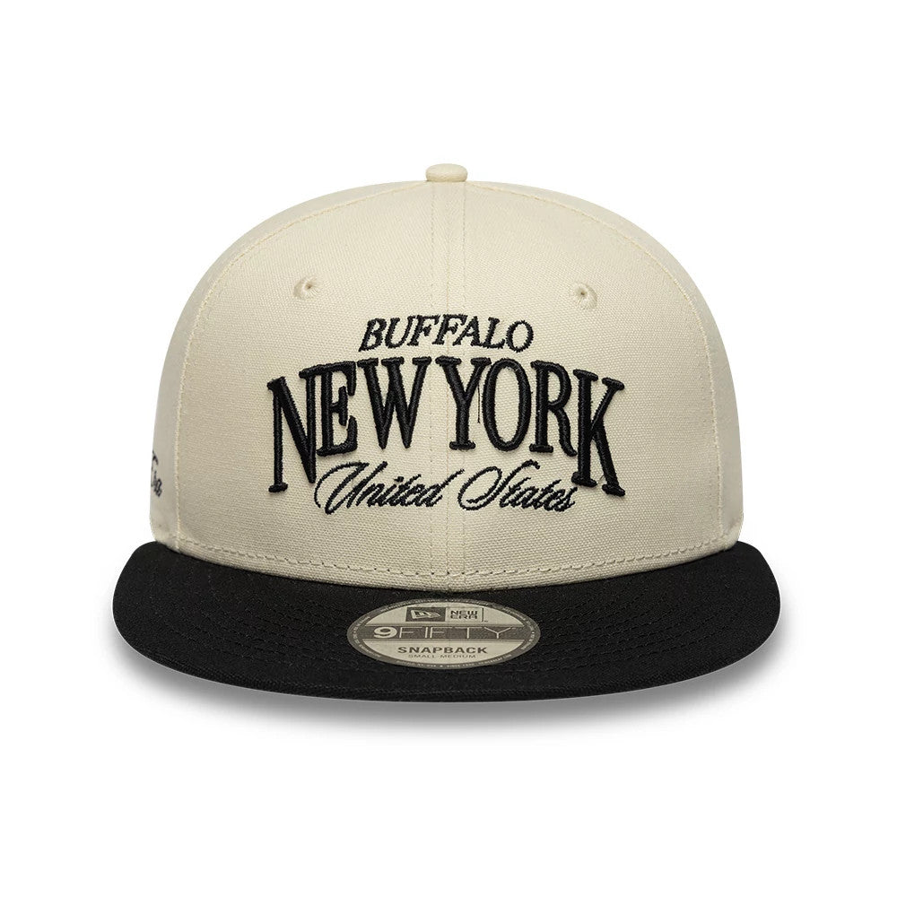 Pictured is this New Era Fabric Wordmark New Era 9FIFTY Snapback cap in cream & black. 2