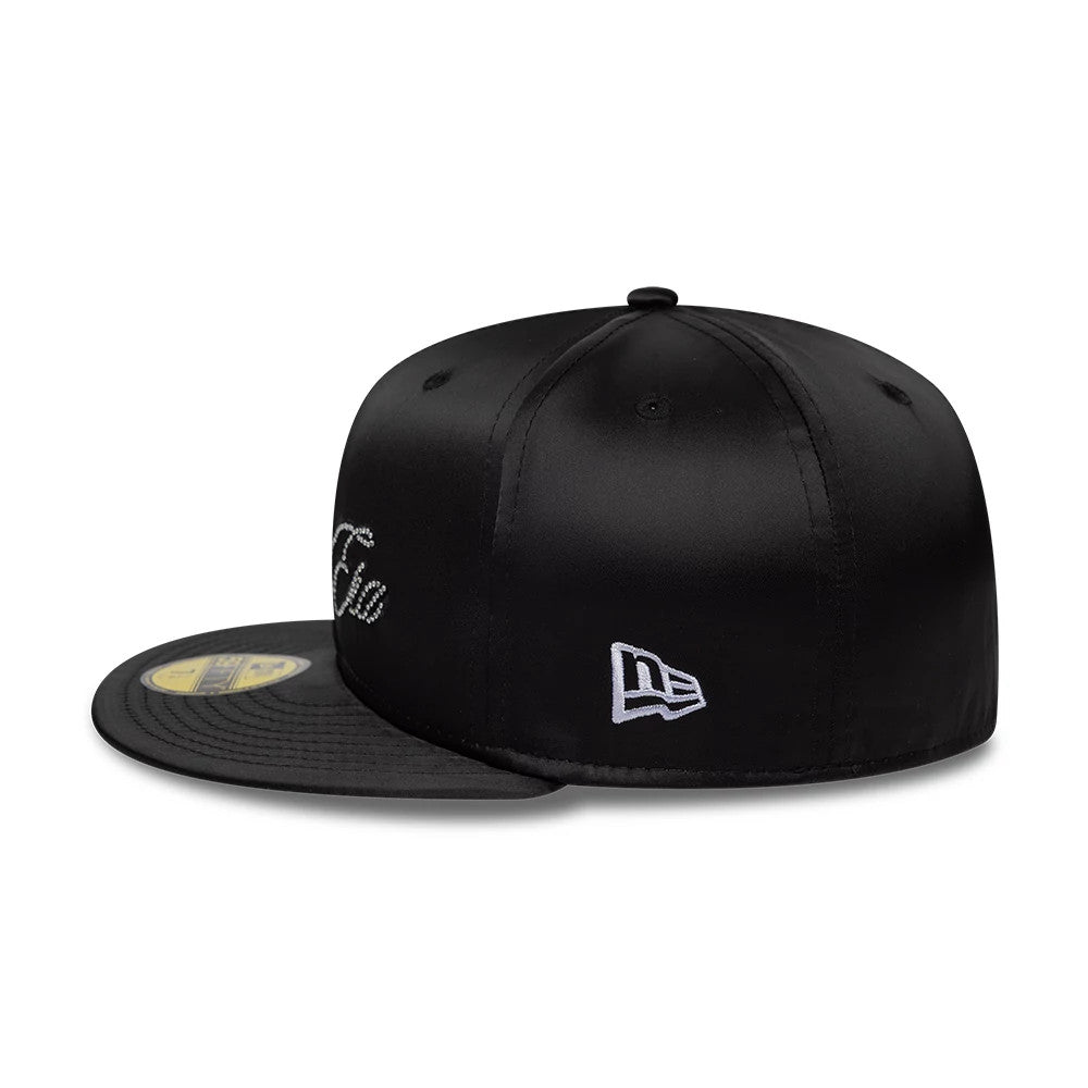 Pictured is this New Era Satin Diamante New Era 59FIFTY Fitted cap in black. 4