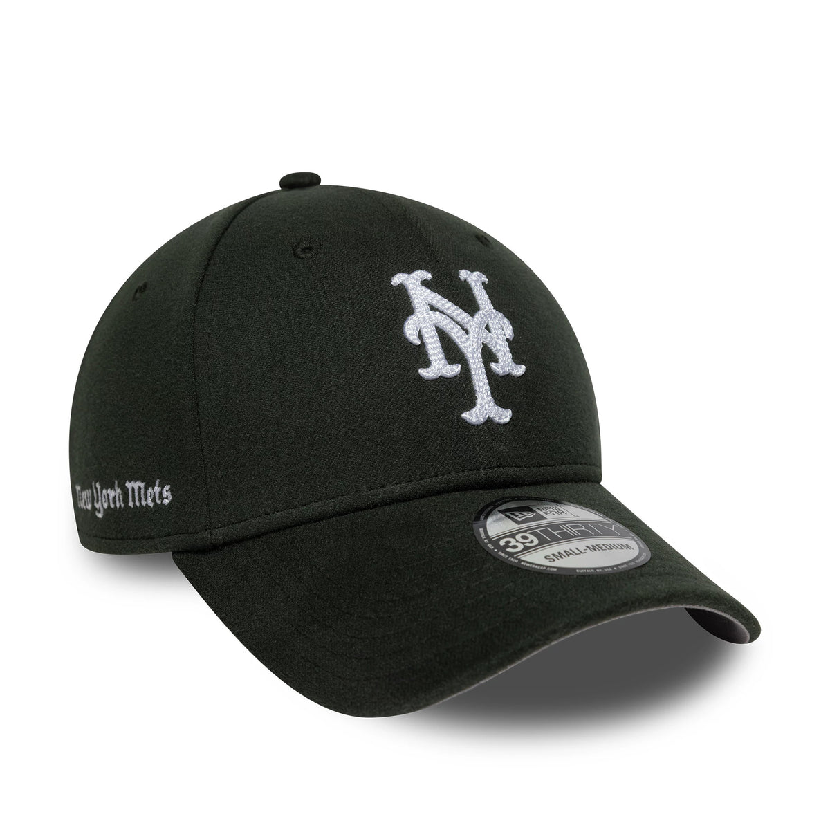 Pictured is this MLB Melton New York Mets 39THIRTY Stretch Fit cap in dark green. 1