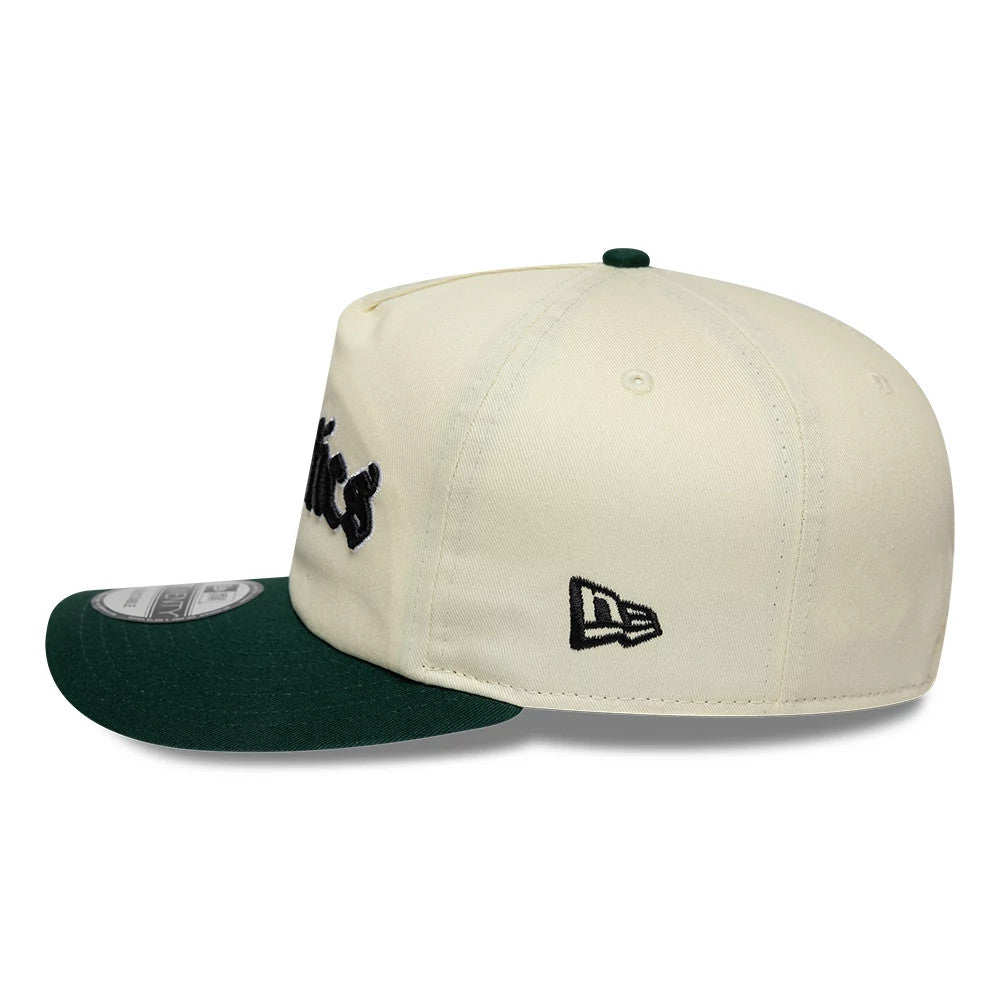 Pictured is this MLB Script Athletics 19TWENTY cap in cream & green. 6