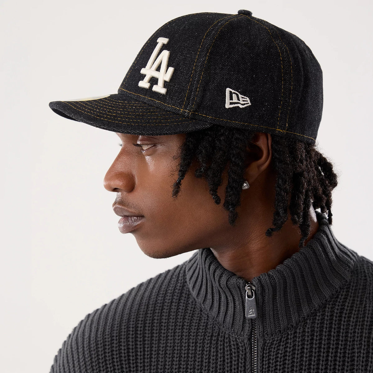 Pictured is this MLB Denim LA Dodgers Low Profile 59FIFTY Fitted cap in black. 4