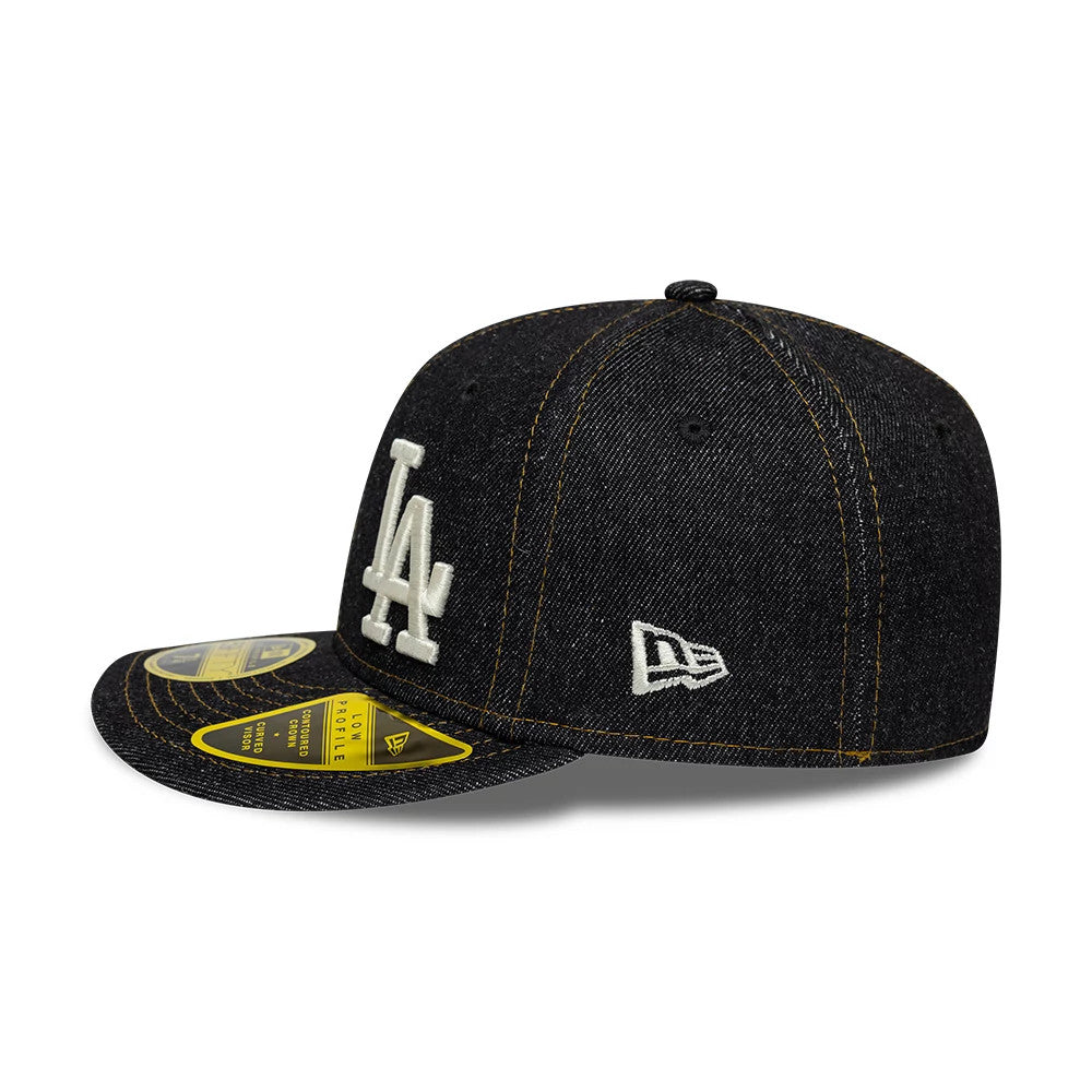 Pictured is this MLB Denim LA Dodgers Low Profile 59FIFTY Fitted cap in black. 9