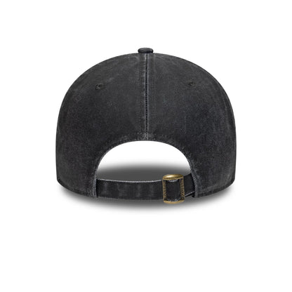 Chicago White Sox MLB Ombre Black New Era 9FORTY Adjustable Cap, rear view showing an antique-style brass buckle on the adjustable black strap, no logos on the black distressed crown, and a matching top button.