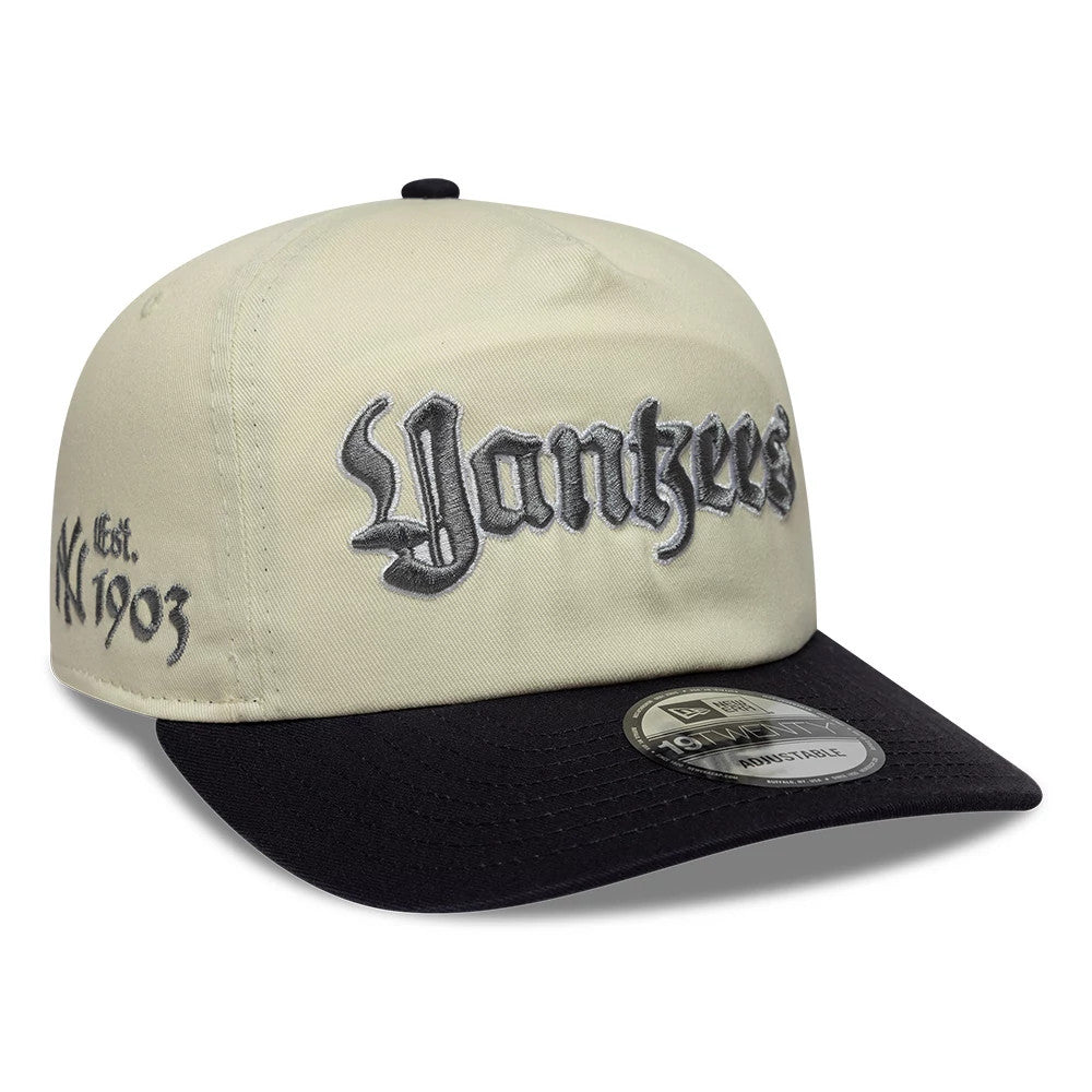 Pictured is this MLB Script New York Yankees 19TWENTY cap in cream & navy. 1