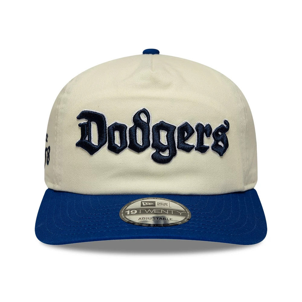 Pictured is this MLB Script LA Dodgers 19TWENTY cap in cream & blue. 3