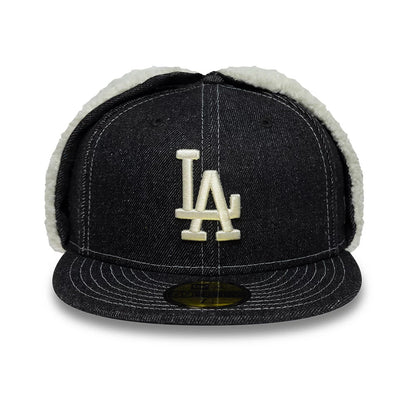 Pictured is this MLB Denim LA Dodgers Dogear 59FIFTY Fitted cap in black. 3