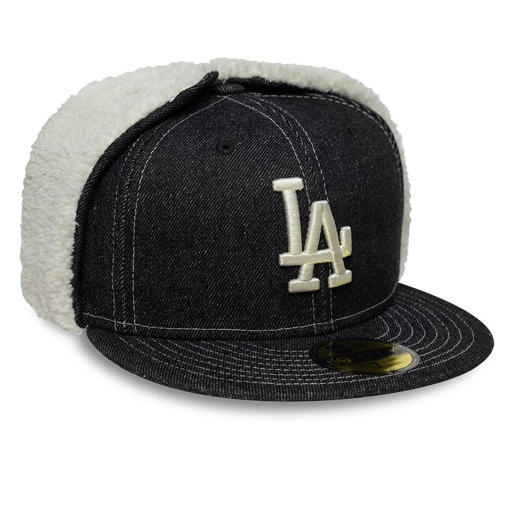 Pictured is this MLB Denim LA Dodgers Dogear 59FIFTY Fitted cap in black. 4