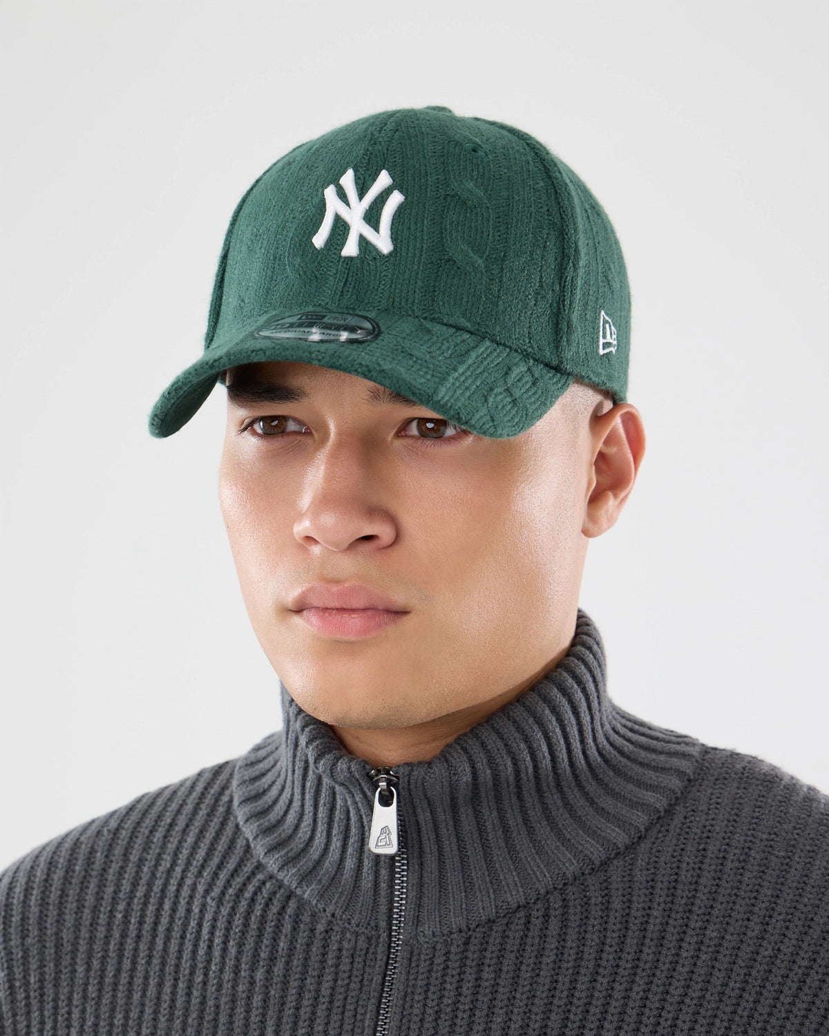 Pictured is this MLB Knitted New York Yankees 39THIRTY Stretch Fit cap in dark green. 2