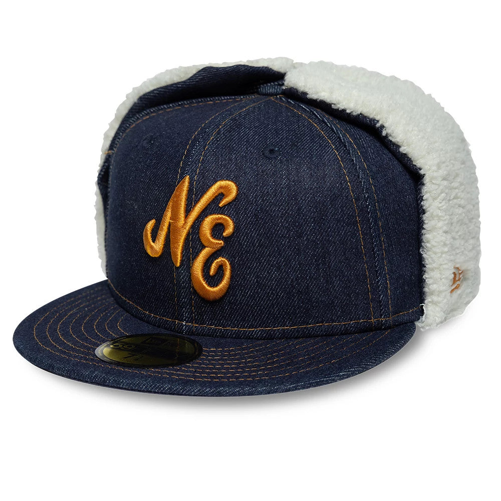 Pictured is this New Era Denim Dogear 59FIFTY Fitted cap in navy. 1