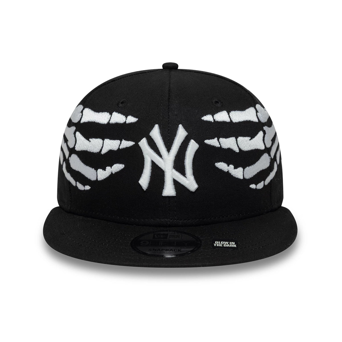 Pictured is this MLB Halloween Glow In The Dark Hands New York Yankees 9FIFTY Snapback cap in black. 3