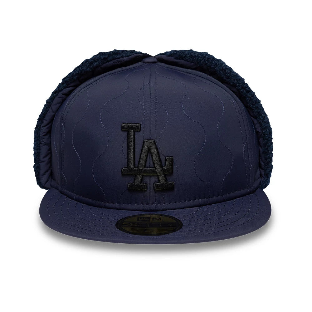 Pictured is this MLB Quilted LA Dodgers Dogear 59FIFTY Fitted cap in navy. 3
