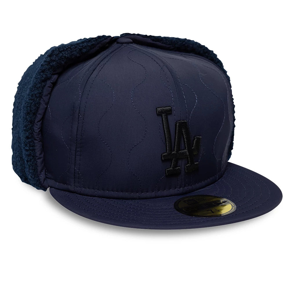Pictured is this MLB Quilted LA Dodgers Dogear 59FIFTY Fitted cap in navy. 4
