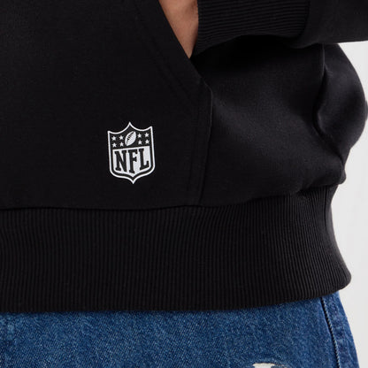 The model is wearing this NFL Patch New Orleans Saints Pullover Hoodie in black. 4