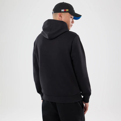 The model is wearing this NFL Patch Detroit Lions Pullover Hoodie in black. 2