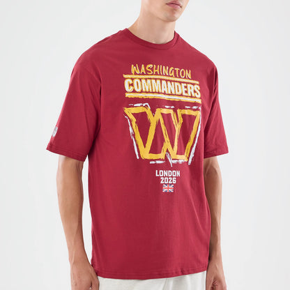 The model is wearing this NFL Graphic Slogan Washington Commanders Oversized T-Shirt in dark red. 3