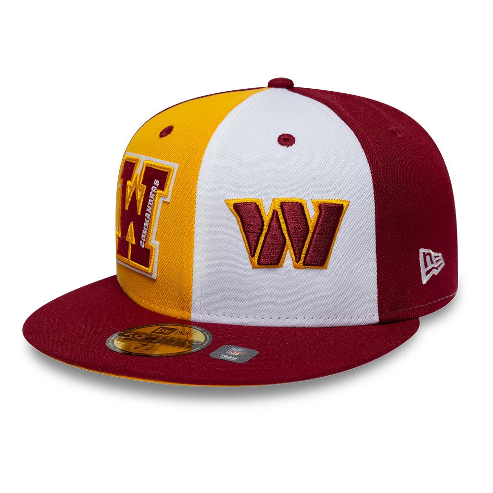 Pictured is this NFL International Games Washington Commanders 59FIFTY Fitted cap in dark red. 1