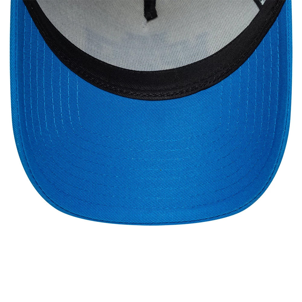 Pictured is this NFL International Games 2026 Munich Detroit Lions 9FORTY A-Frame Trucker cap in blue. 5
