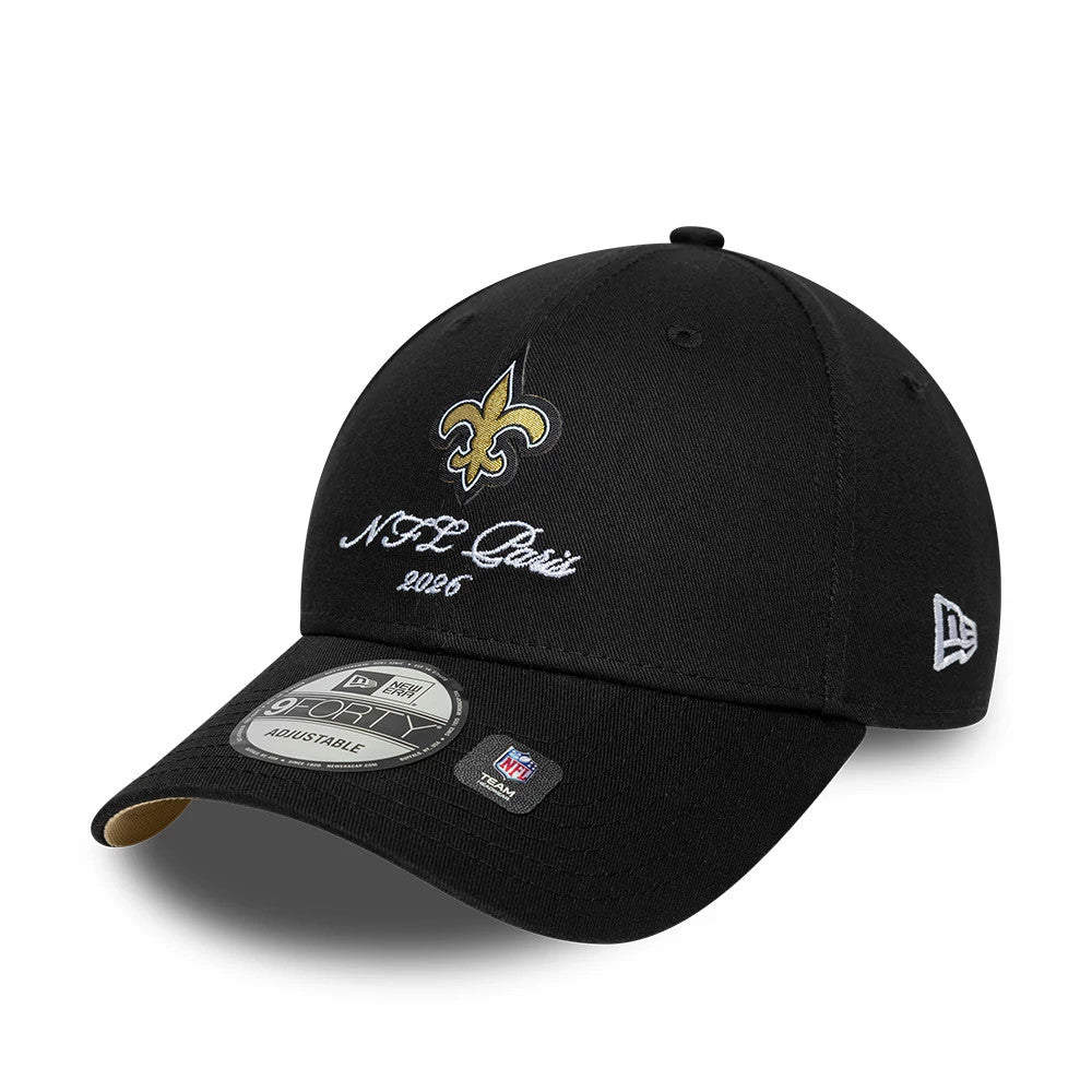 Pictured is this NFL International Games 2026 Paris New Orleans Saints 9FORTY cap in black. 4