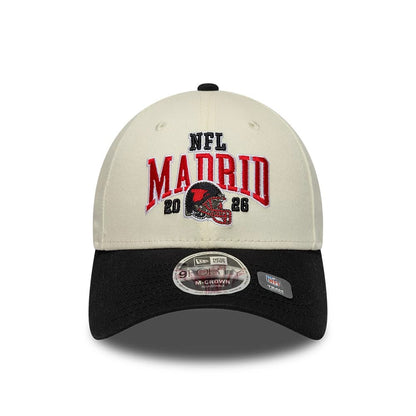 Pictured is this NFL International Series Games 2026 Madrid Atlanta Falcons 9FORTY M-Crown cap in white & black. 2