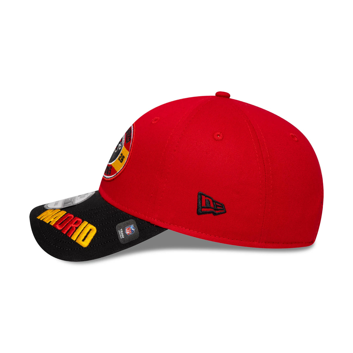 Pictured is this NFL International Games 2026 Madrid Atlanta Falcons 9FORTY cap in red & black. 5