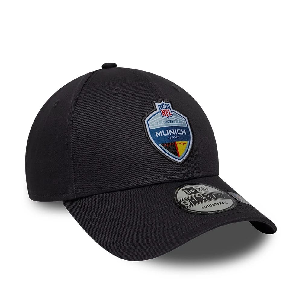 Pictured is this NFL International Series Games 2026 Munich 9FORTY cap in dark grey. 3