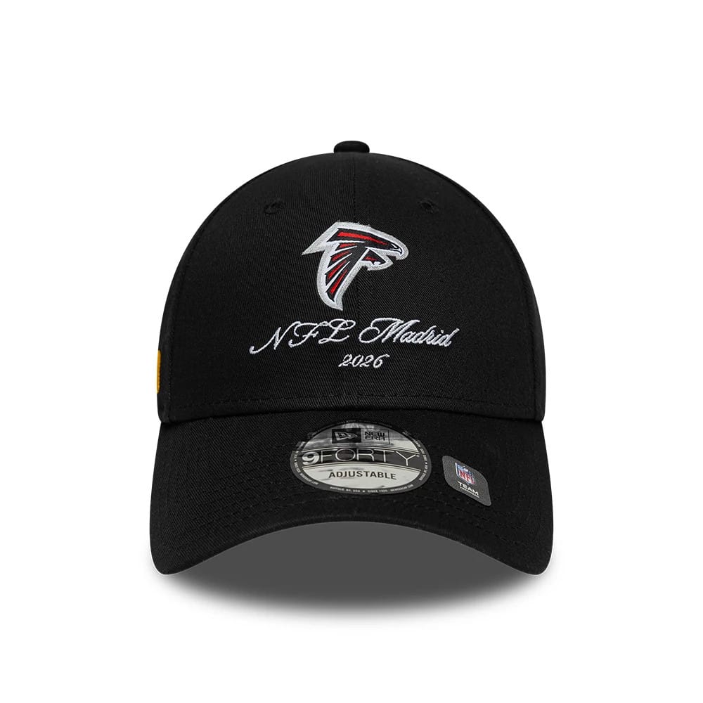 Pictured is this NFL International Series Games 2026 Madrid Atlanta Falcons 9FORTY cap in black. 3