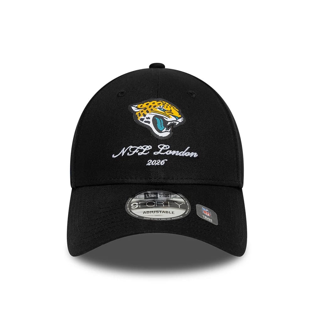 Pictured is this NFL International Series Games 2026 London Jacksonville Jaguars 9FORTY cap in black. 3