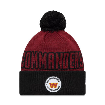 Pictured is this NFL International Games 2026 London Washington Commanders Cuff Knit Beanie hat in dark red. 1