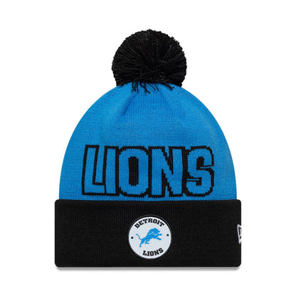 Pictured is this NFL International Games 2026 Munich Detroit Lions Cuff Knit Beanie hat in blue. 1