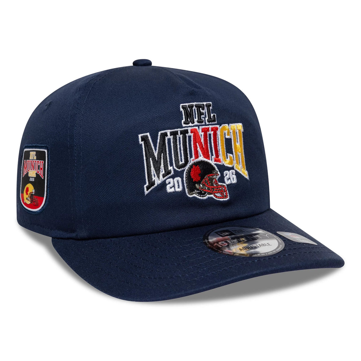 Pictured is this NFL International Series Games 2026 Munich New England Patriots 19TWENTY cap in dark blue. 1