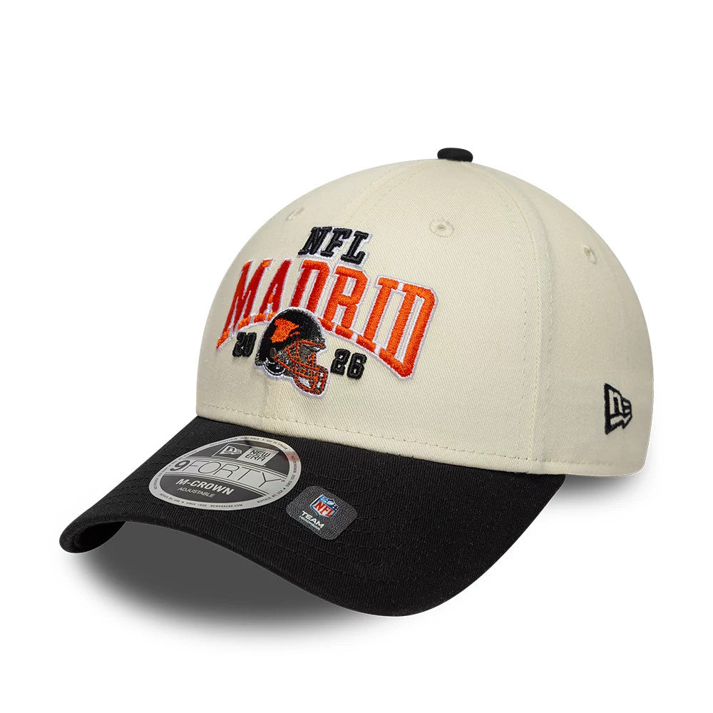 Pictured is this NFL International Games 2026 Madrid Cincinnati Bengals 9FORTY M-Crown cap in white & black. 3