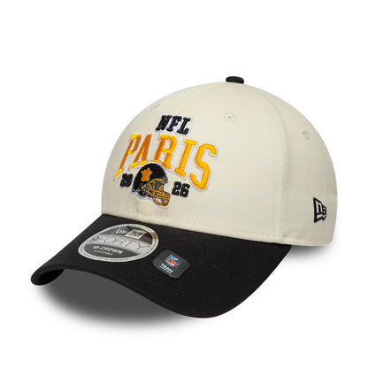 Pictured is this NFL International Games 2026 Paris Pittsburgh Steelers 9FORTY M-Crown cap in white & black. 3