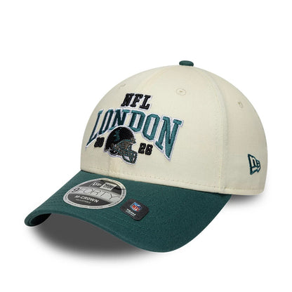 Pictured is this NFL International Games 2026 London Philadelphia Eagles 9FORTY M-Crown cap in white & dark green. 3