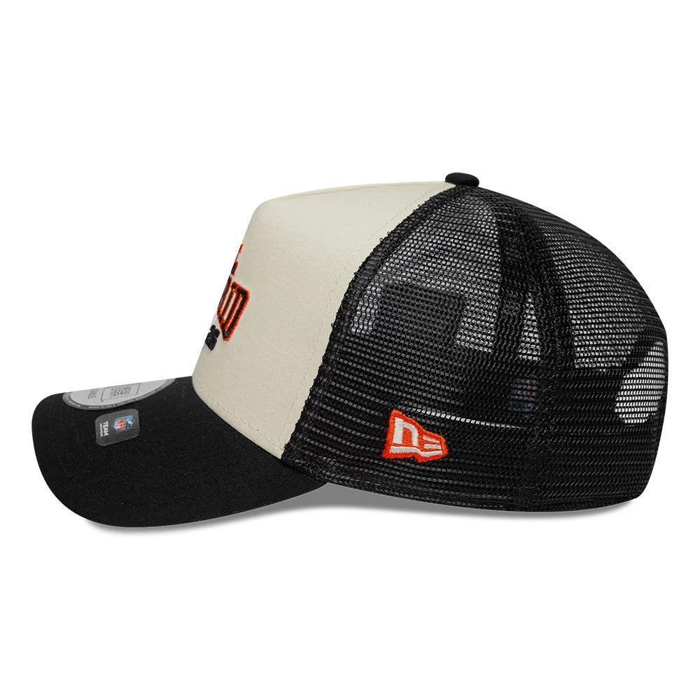 Pictured is this NFL International Games 2026 Madrid Cincinnati Bengals 9FORTY A-Frame Trucker cap in black. 4