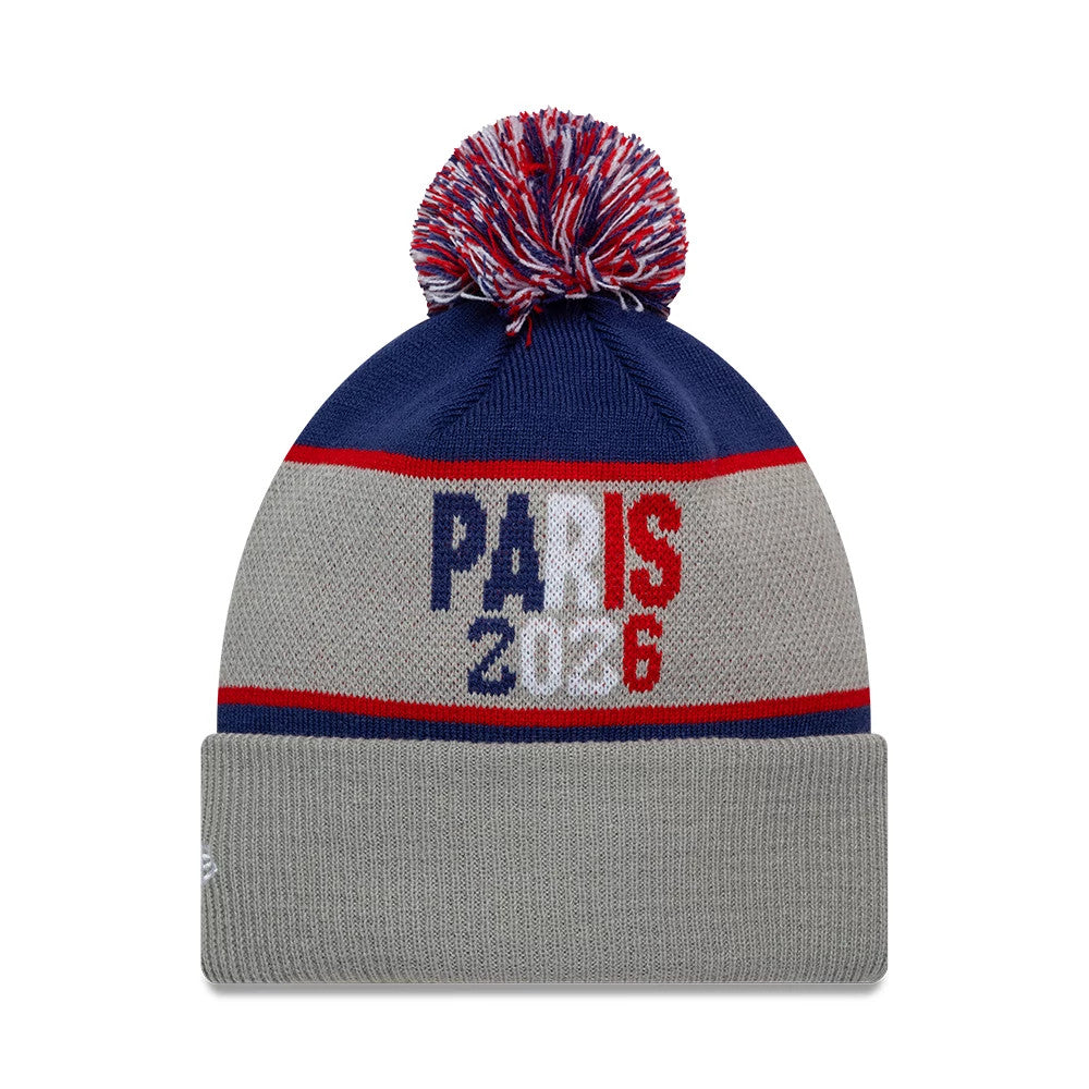 Pictured is this NFL International Games 2026 Paris Pittsburgh Steelers VS New Orleans Saints Dueling Logos Cuff Knit Beanie hat in grey. 2