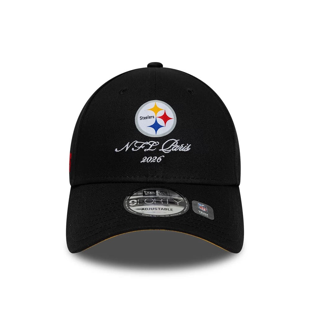 Pictured is this NFL International Series Games 2026 Paris Pittsburgh Steelers 9FORTY cap in black. 3