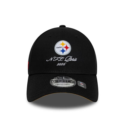 Pictured is this NFL International Series Games 2026 Paris Pittsburgh Steelers 9FORTY cap in black. 3