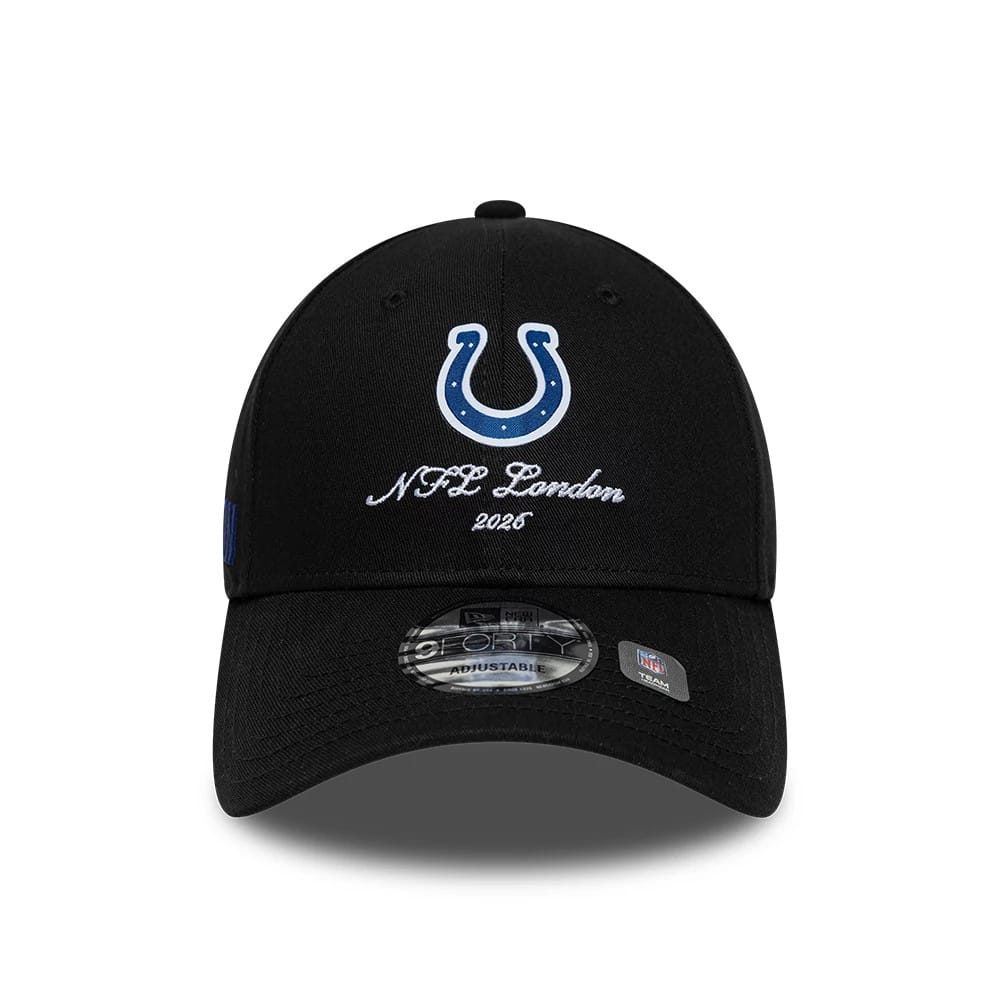 Pictured is this NFL International Series Games 2026 London Indianapolis Colts 9FORTY cap in black. 3