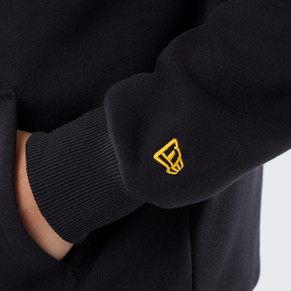 The model is wearing this NFL International Series Games 2026 Pittsburgh Steelers Pullover Hoodie in black. 5