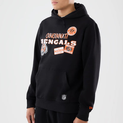 The model is wearing this NFL International Series Games 2026 Cincinnati Bengals Pullover Hoodie in black. 3