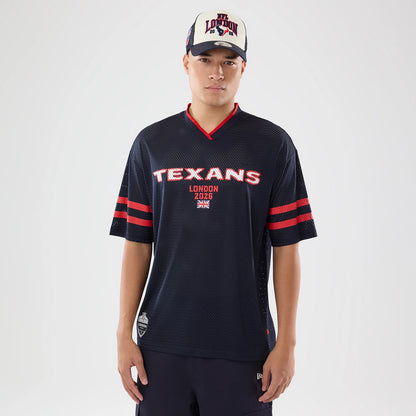 The model is wearing this NFL International Series Games 2026 Houston Texans Mesh Jersey in navy. 1