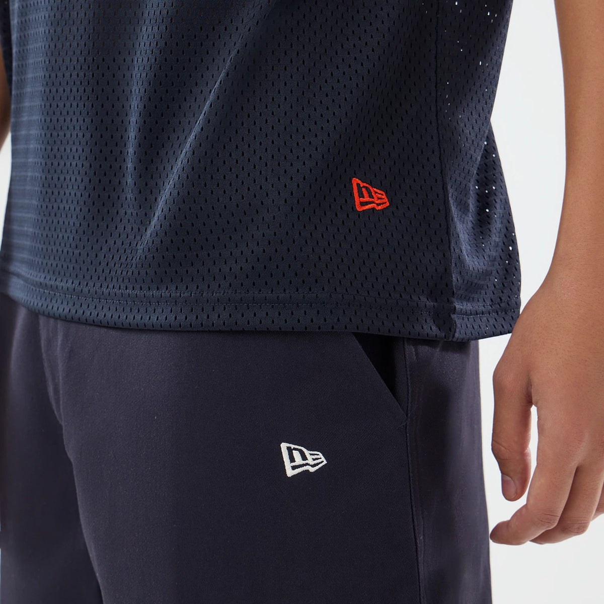 The model is wearing this NFL International Series Games 2026 Houston Texans Mesh Jersey in navy. 5